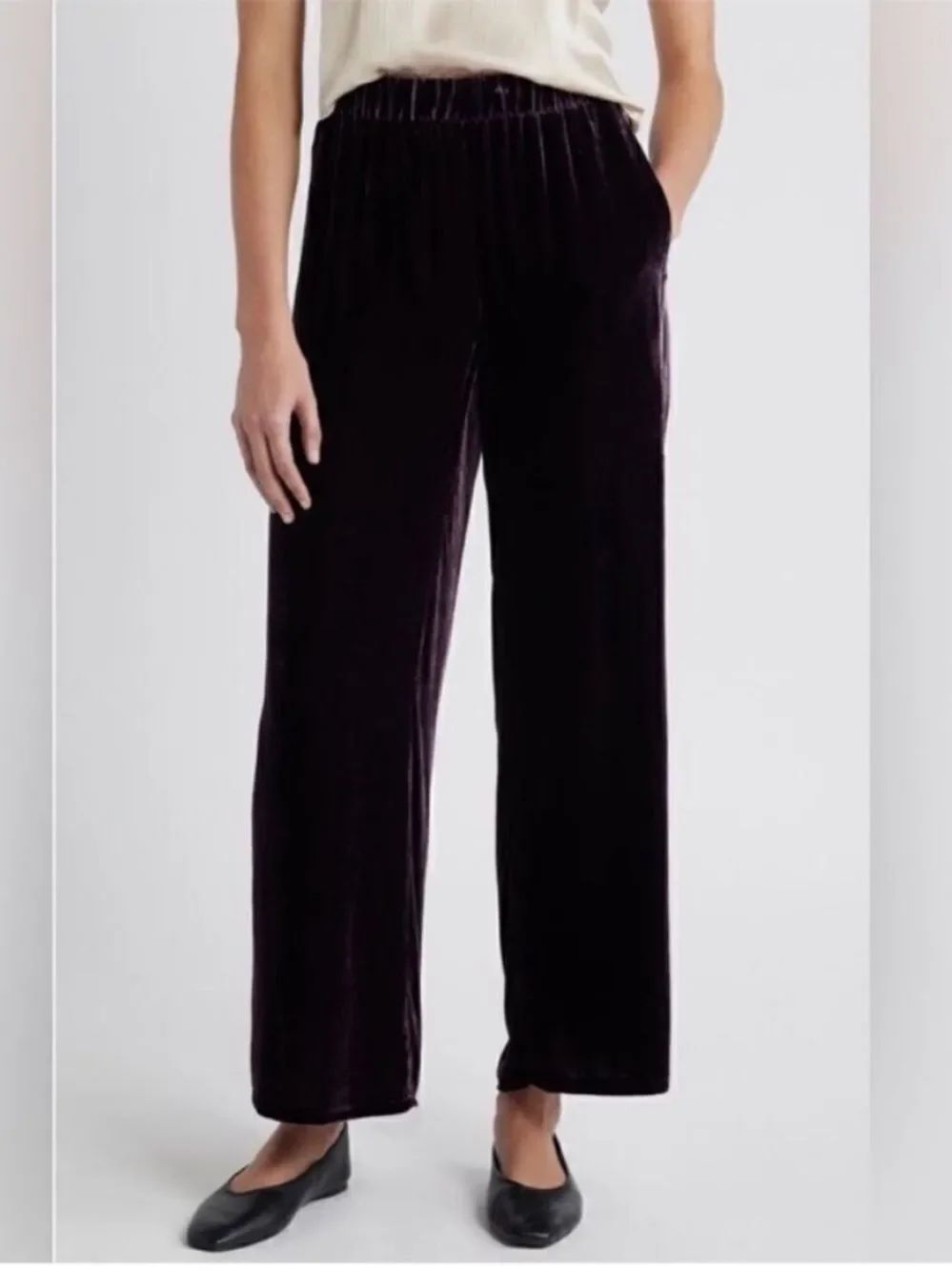 New Eileen Fisher Velvet Ankle Wide Leg Pants in Violet Size L